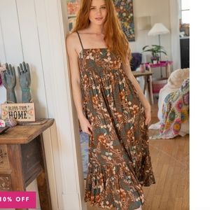Nina Midi Dress M Brown Floral BRAND NEW w/ Tags